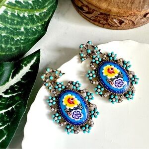 Floral Cameo Baroque Tiny Beads & Faux Pearl Earrings Bow Victorian Jewelry NEW